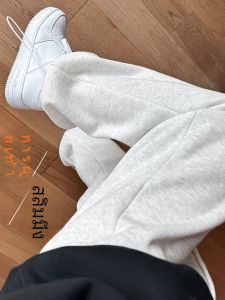 Light Gray Sports Pants Female Small Fall and Winter 2024 New Arrival Loose Slimming and Wide Leg Fleece-Lined Casual Ankle-Tied Sweatpants