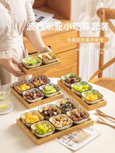 Chinese Style Seasoning Plate Small Dish Dipping Sauce Plate Grid Snack Plate Dry Fruit Display Plate Ceramic Irregular Shape