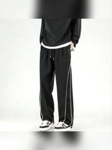 ManStyle-a Mens High-Quality Cotton-Blend Black Track Pants with Side Stripe for Sports and Casual Wear - New