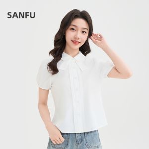 SANFU | New Summer Pleated Design Peter Pan Collar Shirt