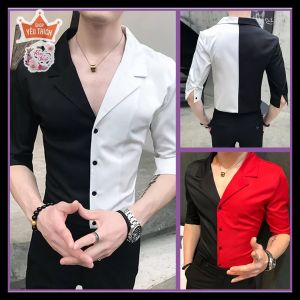 Áo sơ mi nam chất liệu phi bóng cổ chữ V dáng ôm body Hàn Quốc cực chất mã H11