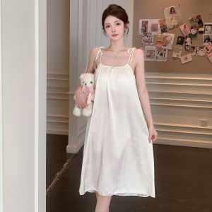 Summer Ice Silk Tassel Gown Womens Chinese Style Sleepwear V-Neck Sleeveless Thin Fabric Hanging Strap Home Clothes Outdoor Wearable