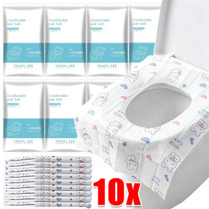 10pcs/Pack Disposable Individually Wrapped Toilet Seat Covers / Cute Pattern Non-woven Fabric Toilet Mat / Waterproof Adhesive Travel Toilet Cover / for Hotel Public Restroom