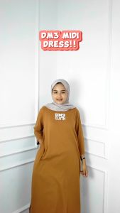 Midi Dress Wanita DM3 Midi Dress Bahan Katun Combed 24s Long Tunik Terbaru 2023 Baju Korean Style
