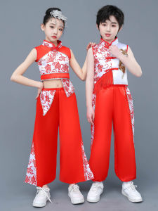 ชุดการแสดงเด็กสีแดง เด็กเล็ก วัฒนธรรมชาติ ชุดการแสดง เด็กชาย เด็กหญิง วัสดุโพลีเอสเตอร์ ฤดูใบไม้ผลิ 2024