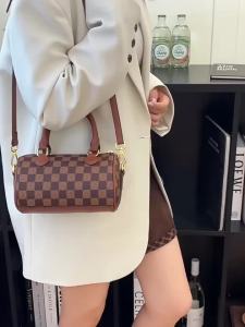 Women Vintage Handbag 2026 New Geometric Print Boston Bag High Quality Mini Cylinder Barrel Shoulder Purse Crossbody Bag For Wom
