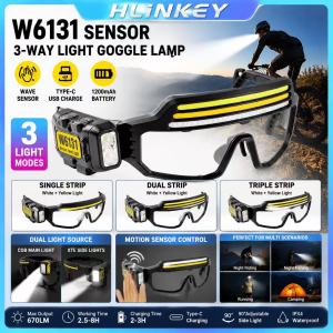 HLINKEY Hands-Free Headlamp Glasses Light USB Rechargeable Safety Work Light Wave Sensor Control 90° Adjustable Beam IPX4 Waterproof For Cycling Night Repair Camping Hiking Outdoor Work Fishing