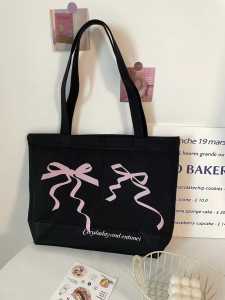 Original Korean Style Butterfly Knot Student Girl Single Shoulder Printed Canvas Bag Large Capacity Commuter Handbag