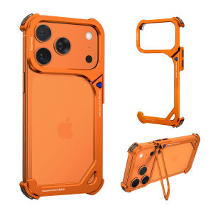 Eary 9 Shape for iPhone 17 Pro Max Bumper Case with Stand Aluminum Slim Cases for MagSafe Metal Frameless Shockproof Protective