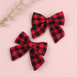 2Pcs Cute Plaid Bow Hair Clips For Girls Scottish Style Red And Black Check Decor Bownot Hair Barrettes Hair Accessories Gifts