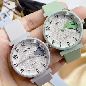 BOLUN นาฬิกาผู้หญิง แฟชั้น แบรนด์แท้ กันน้ำได้ หน้าปัด รูปหัวใจ สายนาฬิกา ยางเรซิน ขนาด 34 มม แถมซองแบรนด์ฟรี