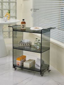 NORCHAIR ตู้เก็บของแบบเคลื่อนที่หลายชั้นใสสำหรับโซฟาในห้องนั่งเล่น ชั้นวางของแบบพับได้ ชั้นวางของแบบย้ายได้สำหรับตกแต่งบ้านสไตล์ Scandanavian ขนาดเล็ก