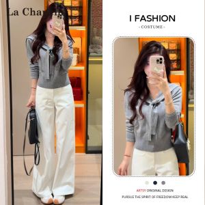 La Chapelle | Korean Style Tie Design Casual Short Sweater