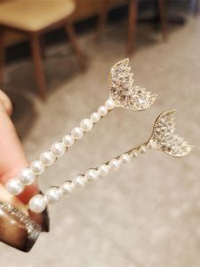 Elegant Pearl Fish Tail Hair Clips Womens Forehead Decorations Side Pearl Hair Grips Sweet Style New 2024 Fairy-Like Hair Accessories