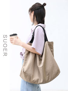 Large Capacity Nylon Canvas Shoulder Bag for Women Casual Commuter Tote Oxford Cloth Handbag Magnetic Buckle Closure Soft