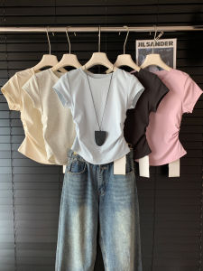 Áo Thun Nữ Tay Ngắn Cổ Tròn Ôm Vừa Vặn Mùa Hè 2025 Phong Cách Hàn Quốc Chất Liệu Cotton Thoáng Khí