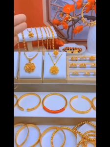 Rantai Leher emas titanium cop 916 original necklace womens gold Lucky pendant chain jewellery buy 1 get 1 free ring hypoallerginic kalung 项链