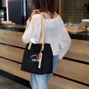 ASZUNE Canvas One Shoulder Handbag Womens Large Capacity Letter Out Tote Bag