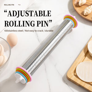 13.78 Inch Stainless Steel Adjustable Rolling Pin with 4 Thickness Removable Rings Dough Roller for Pizza Cookie Baking Tools