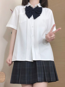 Áo Sơ Mi Xếp Ly Accordion Tay Ngắn Cơ Bản Nữ Tốt Nghiệp JK Đồng Phục Hình Ống Thẳng Màu Sắc Tinh Khiết Đa Năng Phong Cách Học Sinh Nhật Bản
