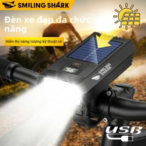 SMILING SHARK | Đèn Xe Đạp Năng Lượng Mặt Trời 3 Chế Độ SMILING SHARK Đèn Trước Xe Đạp Màu Trắng Chống Nước IPX5 Đèn Tay Lái Bằng Nhôm Dành Cho Đi Xe Đạp Ngoài Trời Ban Đêm