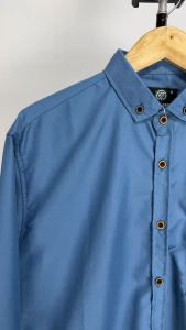 Kemeja Dewasa Ukuran M-XXXXL: Kemeja Polos Lengan Panjang Biru Denim