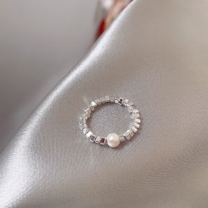 Irregular Silver Pearl Ring for Women Unique Design Fashionable Accessories Geometric Pattern Alloy Gold Plated Silver Ring