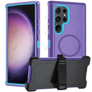 Military Armor Shockproof Phone Cases For Samsung S26 Ultra S24 Plus S23 FE S22 S25 Edge Hard PC+TPU Bracket Back Cover Clip