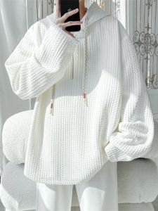 White Hoodie Mens High Street American Style Autumn Outerwear Large Size Mens Clothing Comfortable Loose Fit Zipper Design