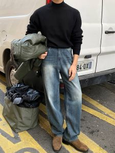 DAVID&ME | Vintage Americana Streetwear Heavy Craft Design Straight Leg Pants