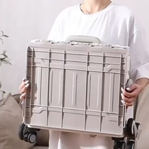 Rolling Utility Cart Folding and Collapsible Hand Crate with Lid on Wheels Rolling Crate with Wheels Collapsible Rolling Crate with Wooden Cover Foldable Utility Cart with Wheels for Teachers