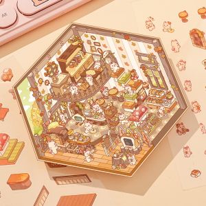 Large Size Miniature Scene Decoration Stickers Girl Decorative Material Handmade 3D Scenery Stereoscopic Little House Stress Relief Handcraft Sticker DIY Childrens Educational Toys High Aesthetic Value Fun Mosaic