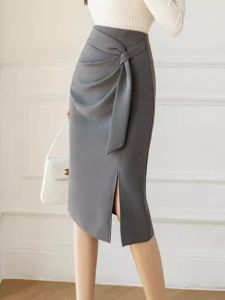 High Waist A-Line Midi Skirt Womens Spring Autumn Winter Slimming Short plus Size Asymmetrical Regular Fit Polyester Blend