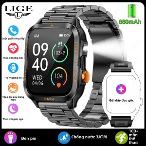 LIGE | Đồng Hồ Thông Minh LIGE Với Pin Lớn 880mAh Màn Hình HD 1.96 Chống Nước Bluetooth Gọi Điện Đèn Pin LED Giám Sát Sức Khỏe Cho Android Wear