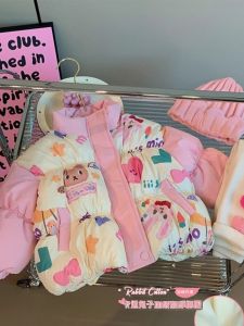 Princess Style Thickened Fleece Girls Cotton Jacket Winter Warm Baby Coat Children Cartoon Design Polyester Fiber Fill