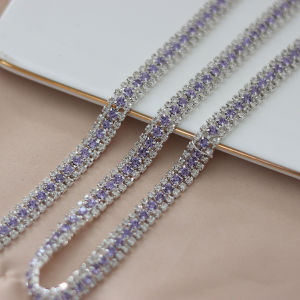 Vòng Hạt Pha Lê Màu Xanh Tím Xếp Nếp Ba Hàng Đính Đá Rhinestone DIY Trang Trí Quần Áo Khiêu Vũ Khâu Tay Đáy Bạc