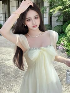 GUZILIAN | Áo ba lỗ ren thêu nơ bướm ngọt ngào kiểu Pháp cho nữ mùa hè thanh lịch Áo ba lỗ không tay ôm vừa vặn cổ chữ V