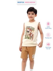 Bộ ba lỗ bé trai Bigfox Miss Meow in khủng long T-rex mùa hè cỡ 37911 tuổi 30kg 40kg