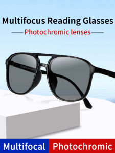 Photochromic Progressive Multifocal Reading Glasses Men Photochromic Lens TR90 Black Rectangle Seamless Transition Sunglasses