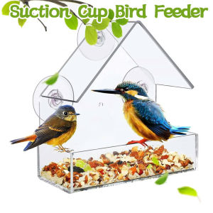 Suction Cup Bird Feeder Transparent Window Bird Feeder Tray Hanging House Shape Pet Feeder Outdoor Bird Food Dispenser