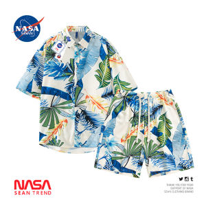 Hawaii Wind Shirt Set Casual Short Sleeve Beach Vacation Mens Summer Clothing Five-Quarter Pants Polyester Spandex Blend