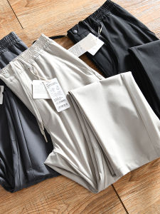 Elegant Simple Style Mens Summer Straight Leg Pants Breathable Quick Dry Elastic Slim Fit Casual Trousers Nylon Fabric