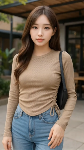 Blouse Crop Rib Knit Polos dengan Kerah Bulat dan Lengan Panjang - Atifa Outfit Fashion