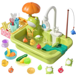 Childrens electric dishwasher toy water outlet pool table girls simulated kitchen utensils childrens cooking house frog