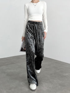 High Waist Diamond Velvet Wide Leg Pants Womens Autumn Winter New Style Straight Cut High End Gold Velvet Casual Trousers
