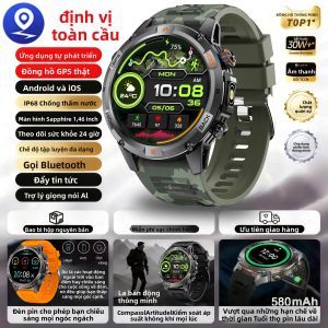 Đồng Hồ Thông Minh Quân Sự Mới 2025 Dành Cho Nam Màn Hình AMOLED 1.46 Inch Tích Hợp GPS La Bàn Đo Độ Cao Chống Nước 3ATM Gọi Bluetooth Theo Dõi Sức Khỏe