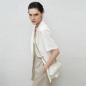 AMII | New Style Notched Collar Spliced Chiffon Short Sleeve Slit Blazer