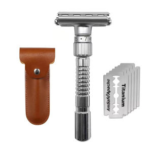 Dao Cạo An Toàn Có Thể Điều Chỉnh Dành Cho Nam Lưỡi Kép Cổ Điển Độ Cứng Từ Nhẹ Đến Mạnh 1-6 Cấp Độ Hợp Kim Kẽm Kèm 5 Lưỡi Dao