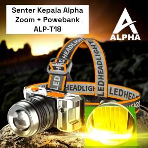Senter Kepala Zoom Sensor Tangan Powerbank ALPHA T-18A Dengan Baterai Indikator