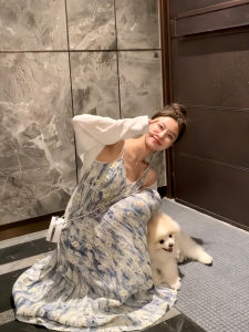 Váy Mùa Hè Hoa Kiểu Pháp Hở Lưng Cho Nữ Váy Dài Chữ a Cạp Cao Không Tay Váy Midi Ngọt Ngào Chất Liệu Polyester